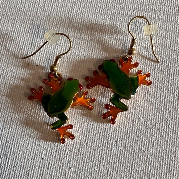 Vintage Lunch At The Ritz Colorful Frog Earrings - Picture 2 of 2
